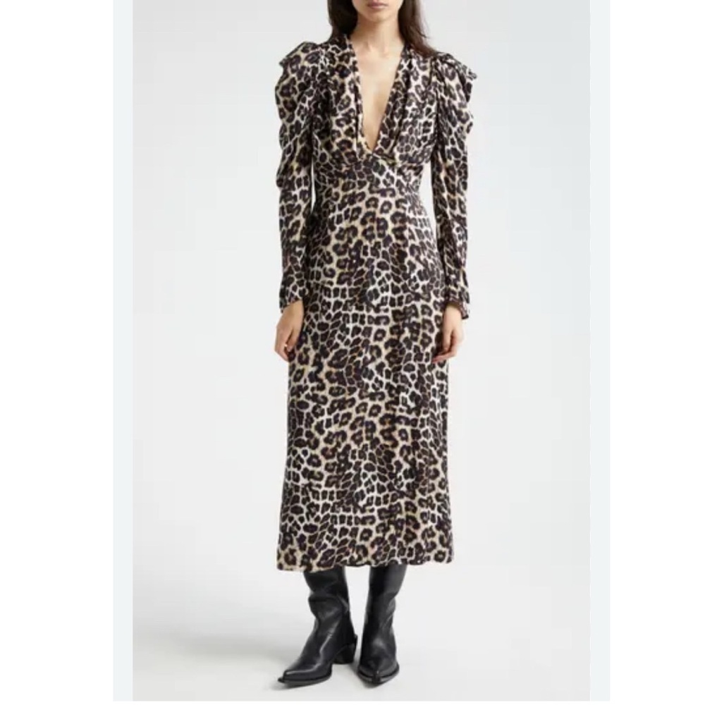 Farm Rio Leopard V-Neck Midi Women's Dress Small